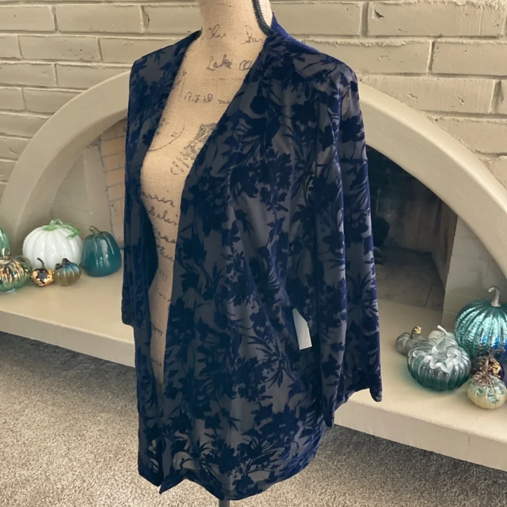 NWT Nordstrom Anthropologie Hinge navy burnout velvet Kimono boho Hippie Stevie